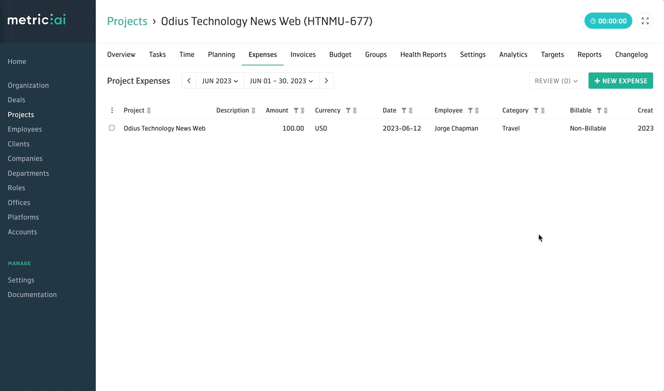 Expense category selection when creating new expense