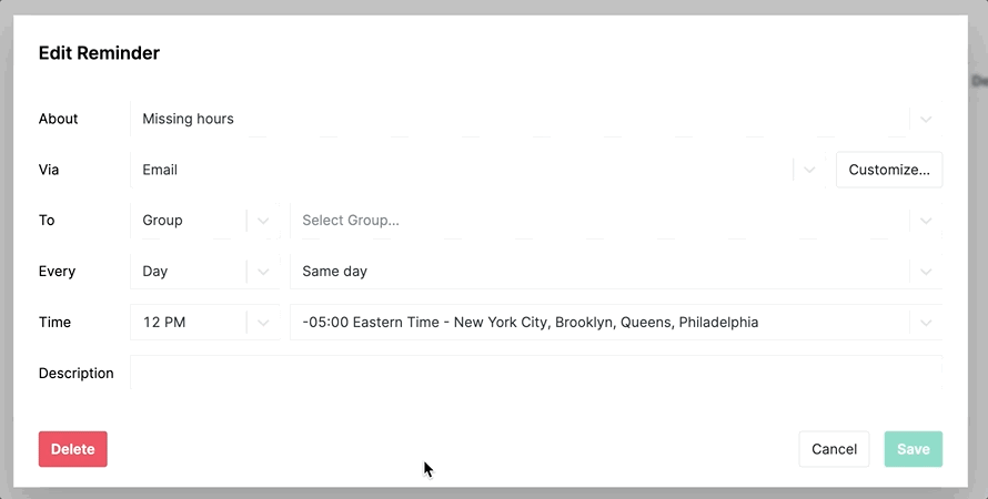 Bulk reminder creation for tags and employees in Metric AI