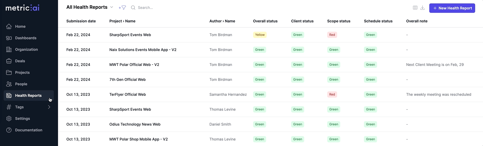 New health reports user interface with flexible filtering