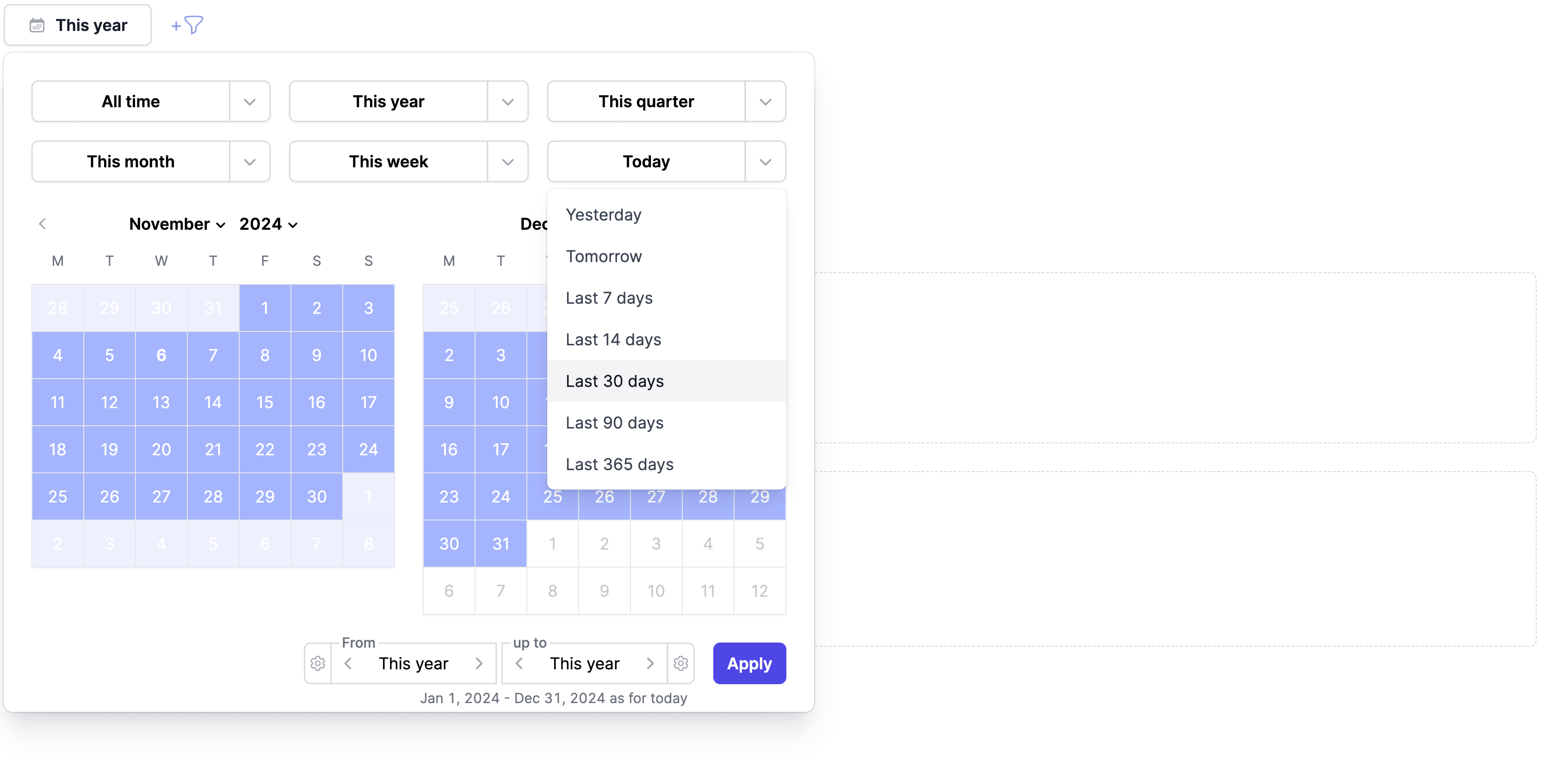 Enhanced date range picker with new default options in Metric AI