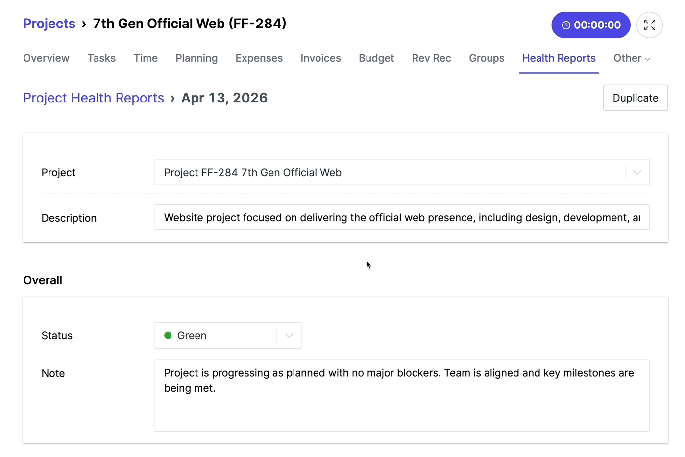 Editing the project associated with a health report