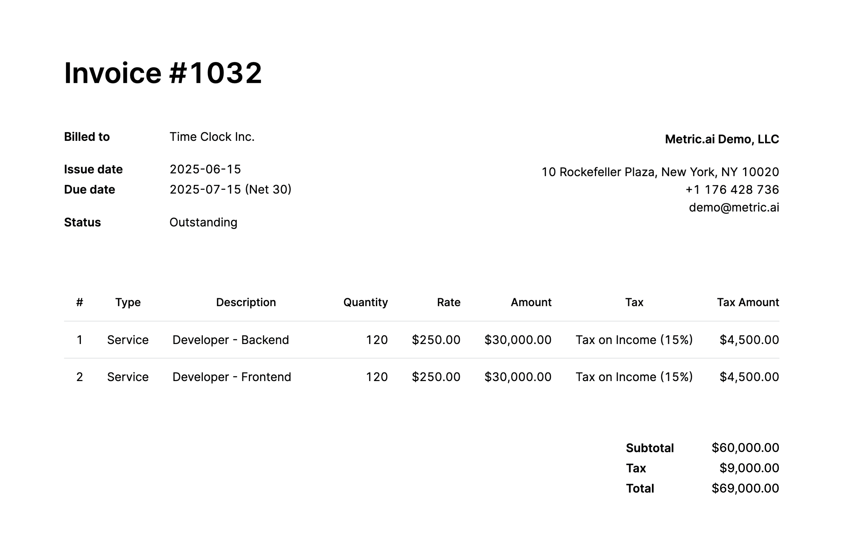 Invoicing interface showing invoice creation and accounting tool integration
