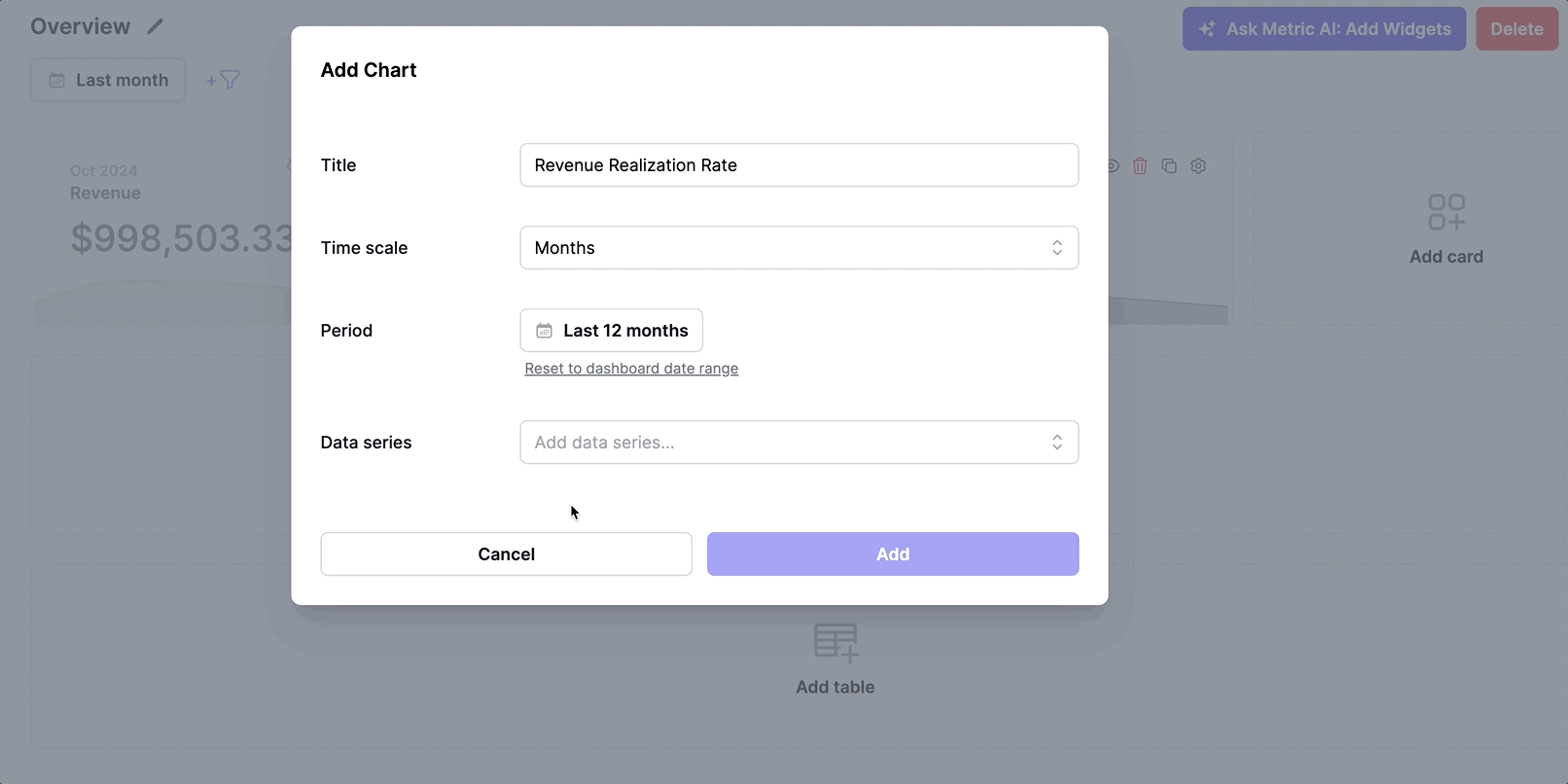 Process of adding formula data series on dashboard cahrt